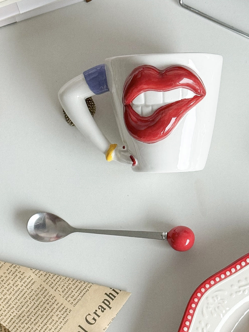 Seductive Lips Ceramic Mug - Bold & Playful Coffee Cup with Full Red Lips Design