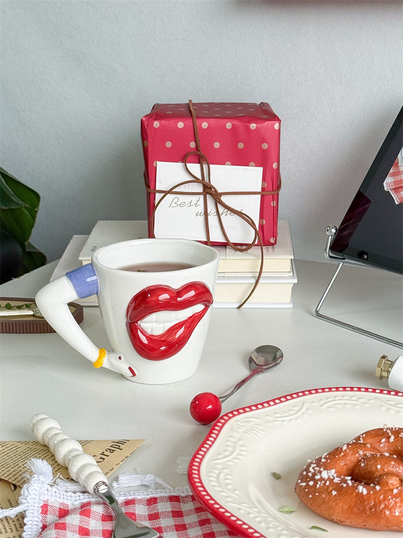 Seductive Lips Ceramic Mug - Bold & Playful Coffee Cup with Full Red Lips Design