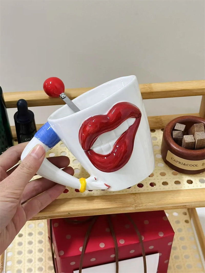 Seductive Lips Ceramic Mug - Bold & Playful Coffee Cup with Full Red Lips Design