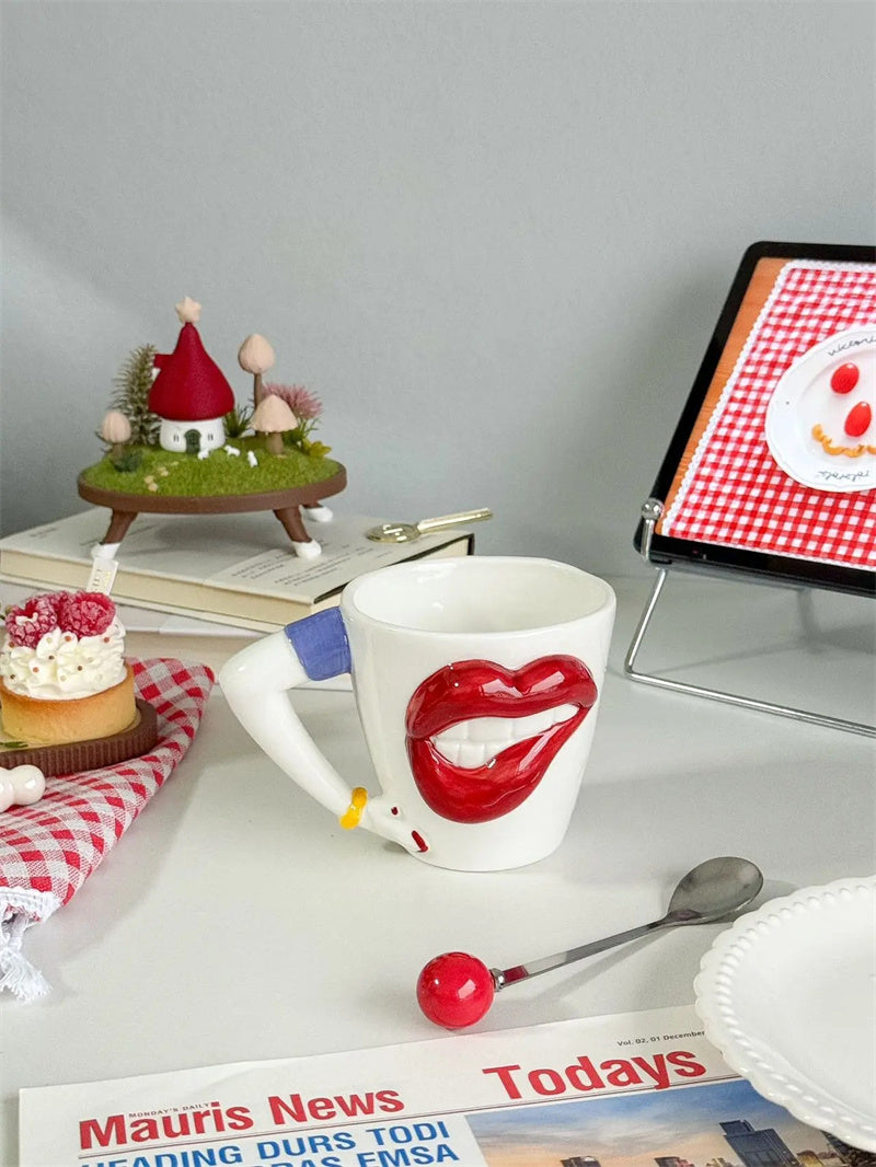 Seductive Lips Ceramic Mug - Bold & Playful Coffee Cup with Full Red Lips Design