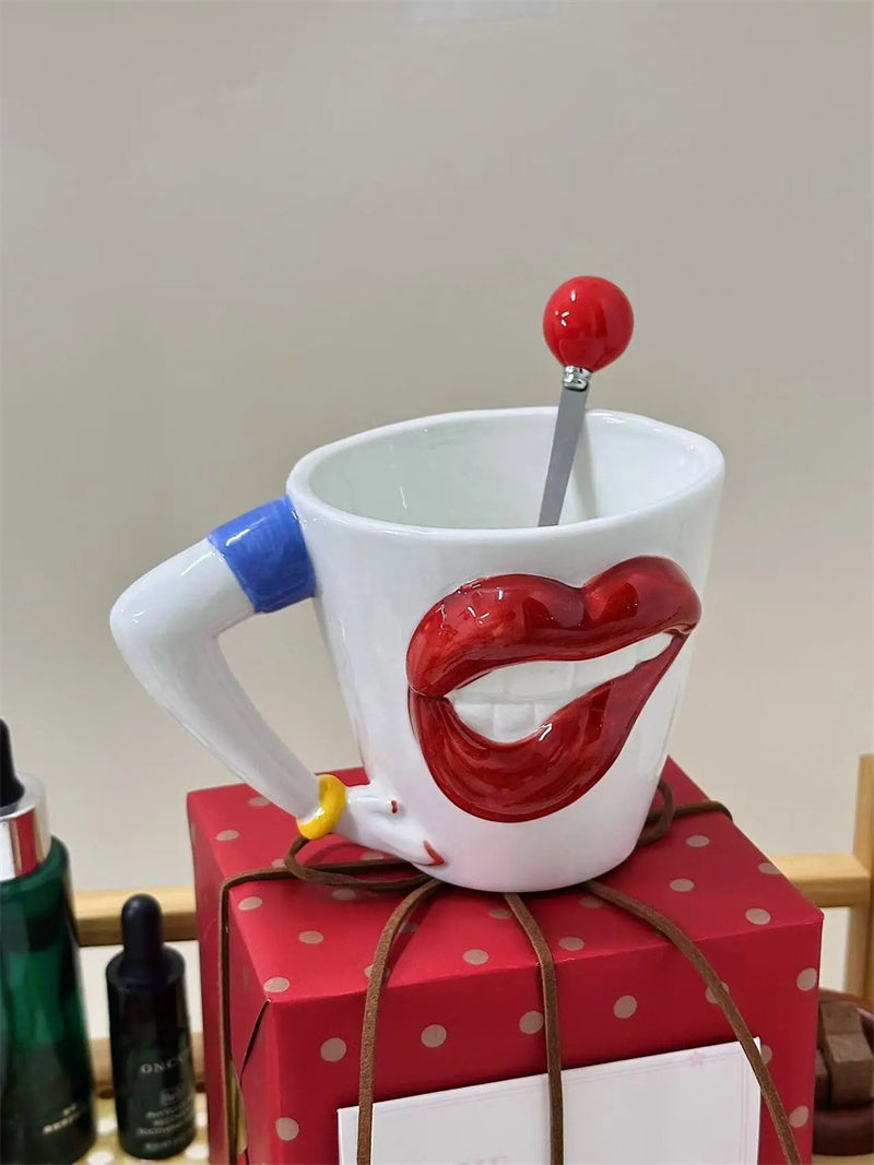 Seductive Lips Ceramic Mug - Bold & Playful Coffee Cup with Full Red Lips Design