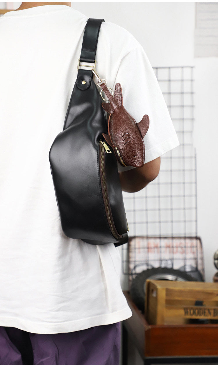 Shark-Shaped Genuine Leather Key Pouch with Keychain,Backpack Charm
