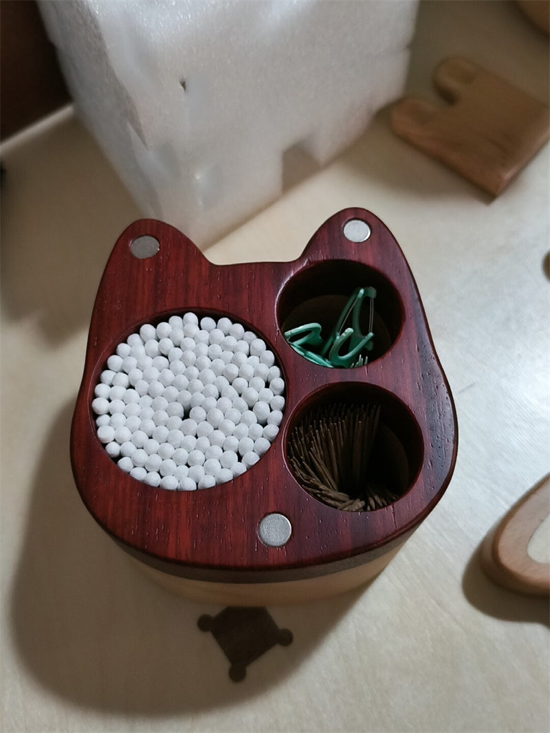 Shiba Inu Wooden Cotton Swab Storage Box - Multi-Compartment Toothpick Holder for Bathroom Decor Gift