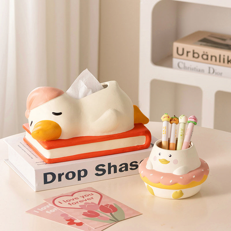 Sleeping Duck Tissue Box, Cartoon Decorative Tissue Holder for Home