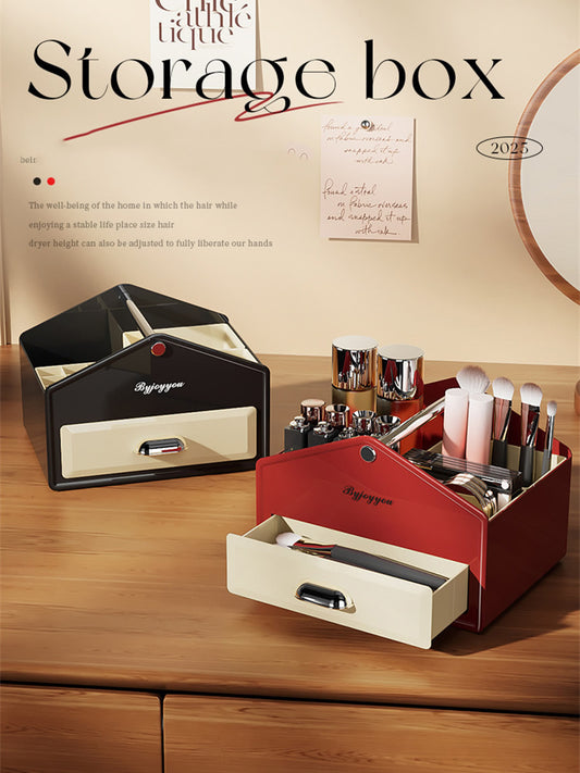 Small House Drawer-Style Cosmetics Storage Box, Desktop Organizer