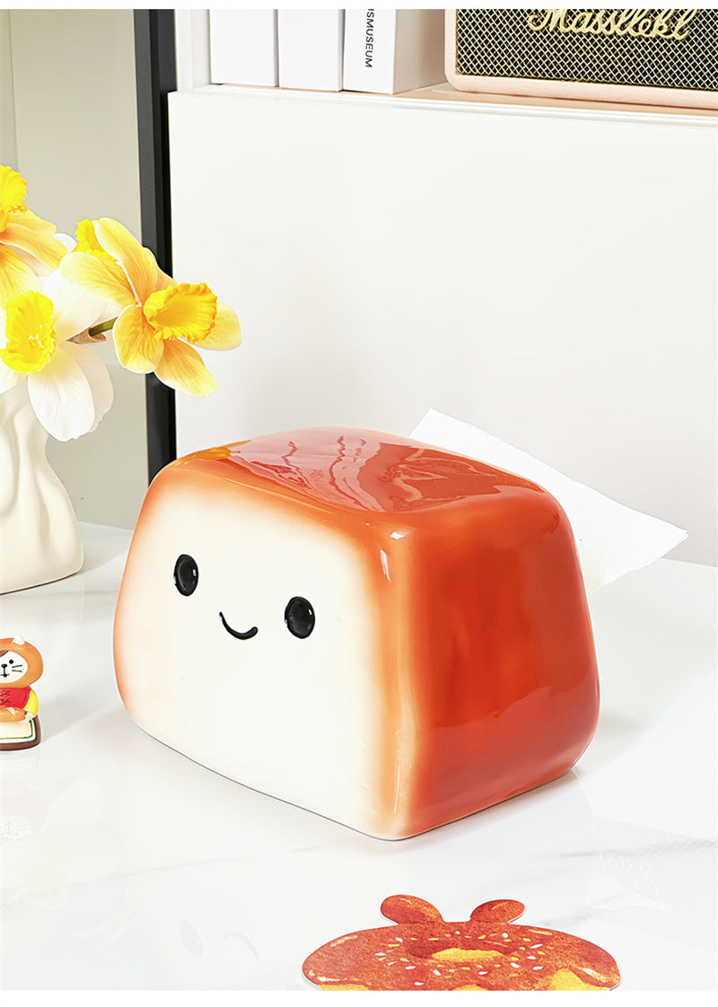 Smiling Toast Ceramic Tissue Box Cover - Whimsical Home Decor for Kitchen & Living Room