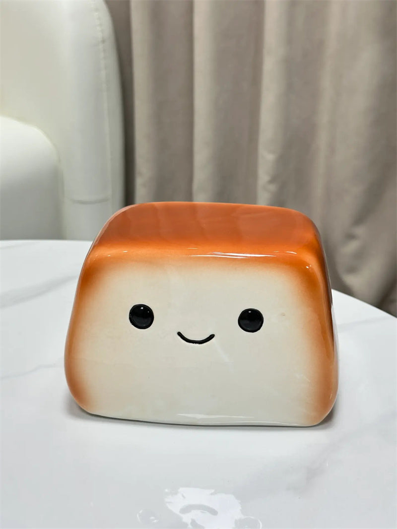Smiling Toast Ceramic Tissue Box Cover - Whimsical Home Decor for Kitchen & Living Room