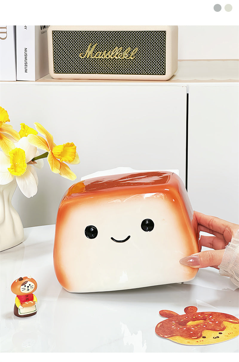 Smiling Toast Ceramic Tissue Box Cover - Whimsical Home Decor for Kitchen & Living Room