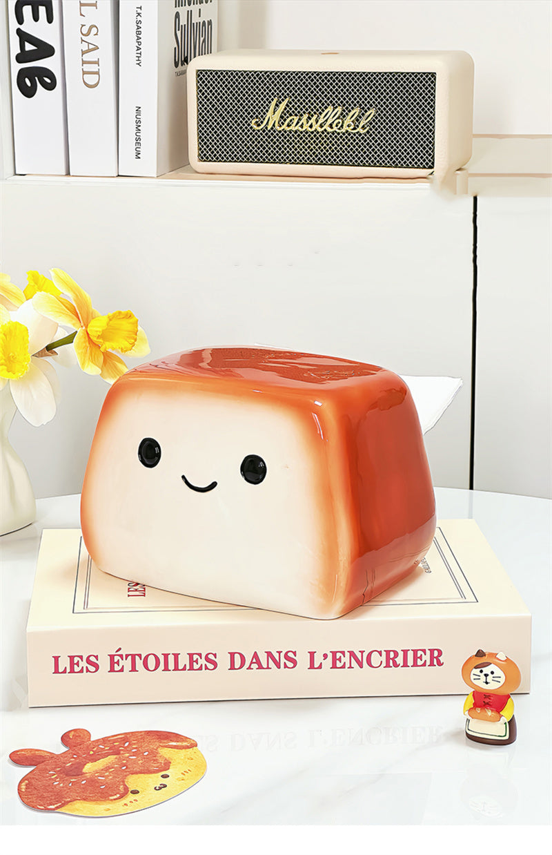 Smiling Toast Ceramic Tissue Box Cover - Whimsical Home Decor for Kitchen & Living Room