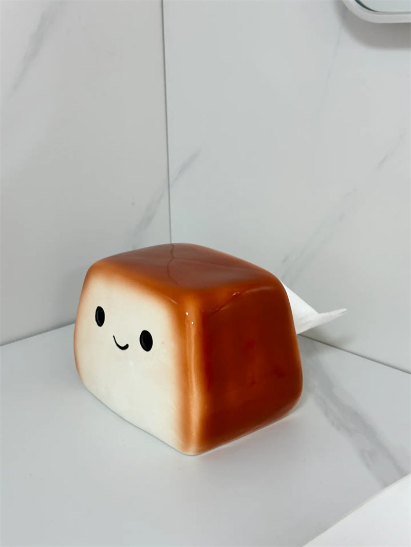 Smiling Toast Ceramic Tissue Box Cover - Whimsical Home Decor for Kitchen & Living Room