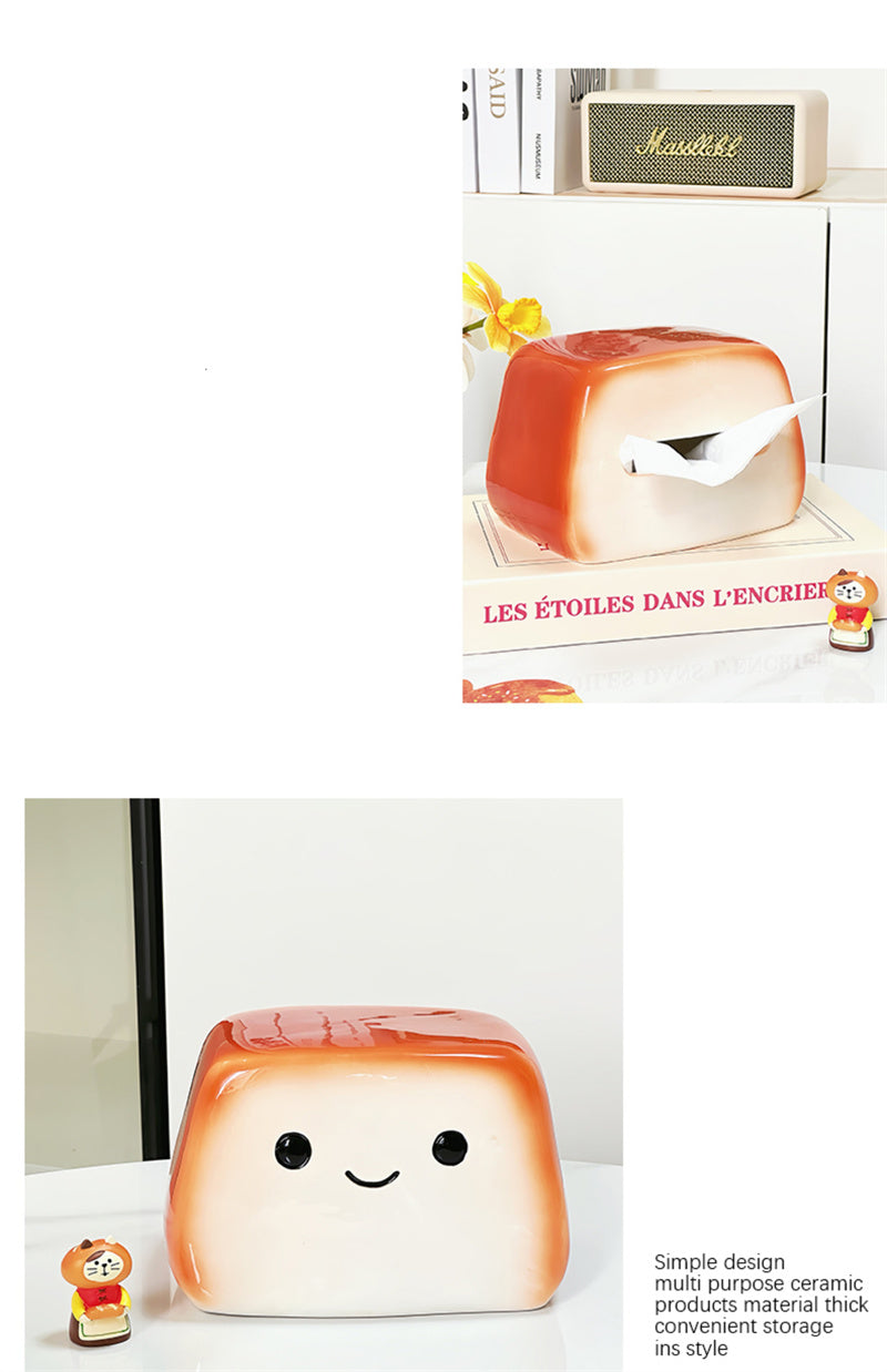 Smiling Toast Ceramic Tissue Box Cover - Whimsical Home Decor for Kitchen & Living Room