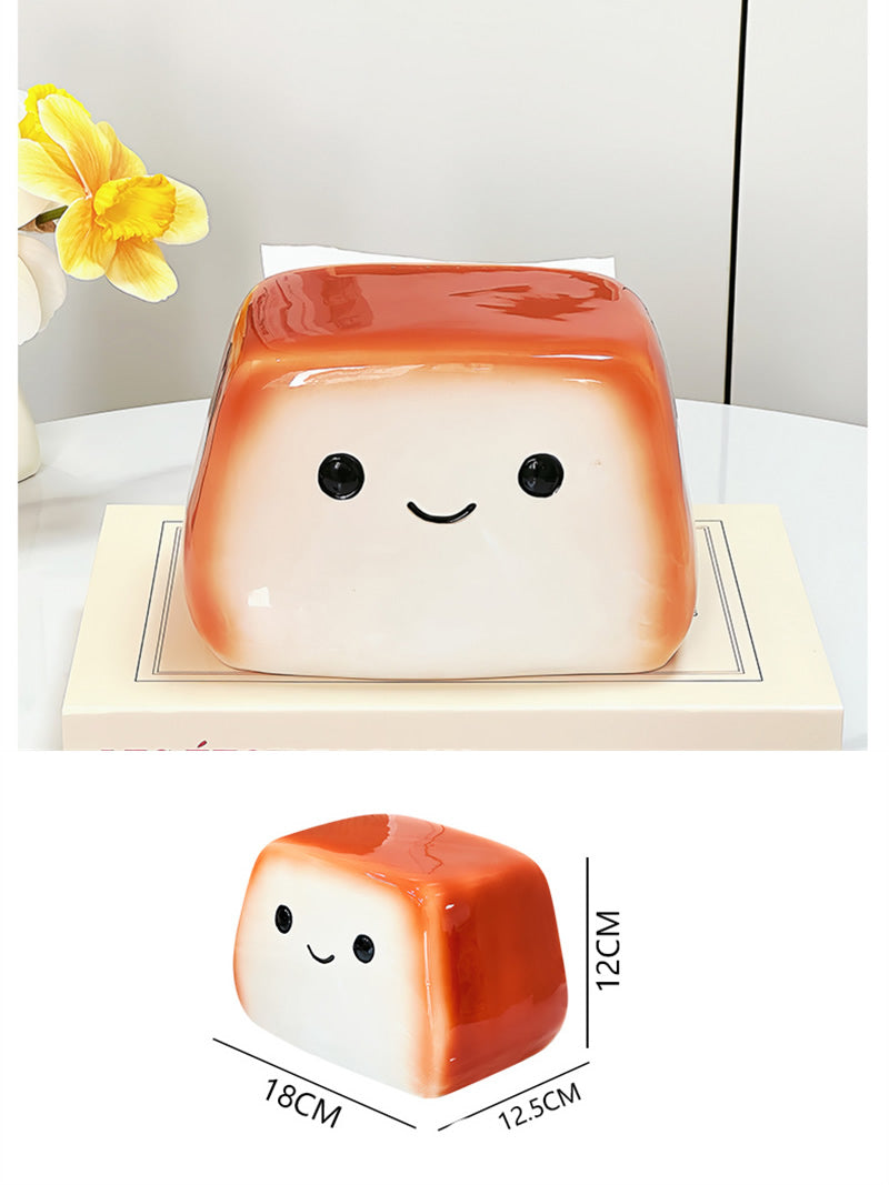 Smiling Toast Ceramic Tissue Box Cover - Whimsical Home Decor for Kitchen & Living Room