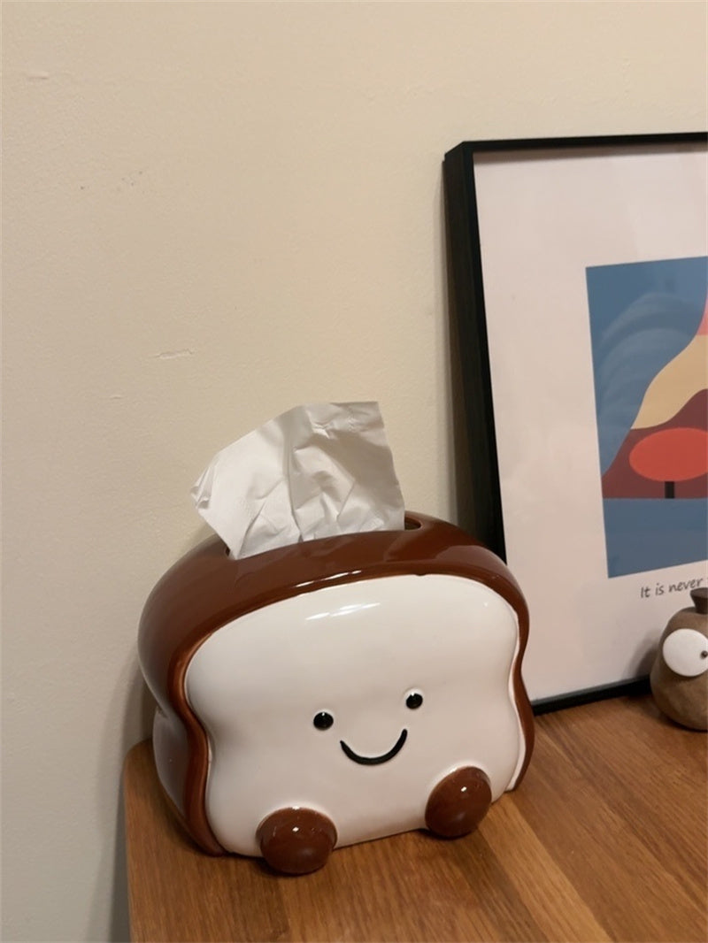 Smiling Toast - Shaped Ceramic Tissue Box Cover, Adorable Home Decor