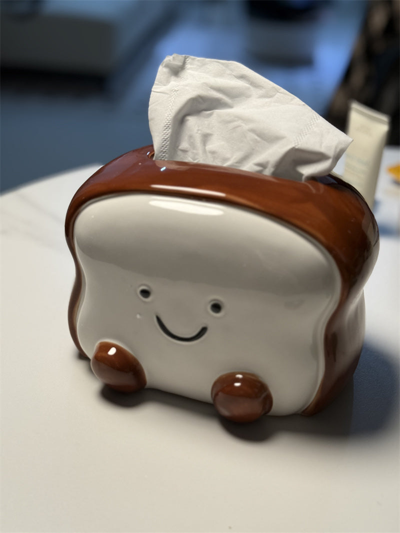 Smiling Toast - Shaped Ceramic Tissue Box Cover, Adorable Home Decor
