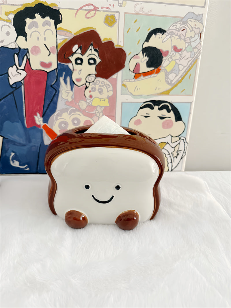 Smiling Toast - Shaped Ceramic Tissue Box Cover, Adorable Home Decor