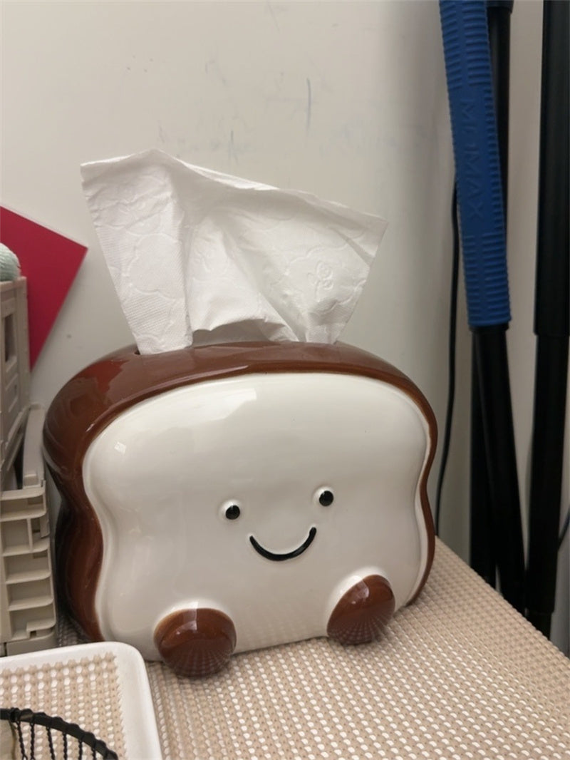 Smiling Toast - Shaped Ceramic Tissue Box Cover, Adorable Home Decor