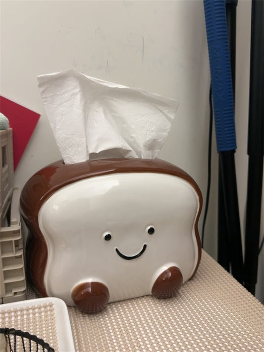Smiling Toast - Shaped Ceramic Tissue Box Cover, Adorable Home Decor