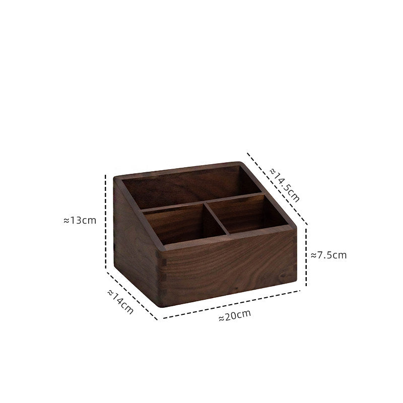 Solid Black Walnut Wood Multi‑Compartment Makeup Organizer Box, Desktop Vanity Holder for Makeup Brushes, Cosmetics, Office Stationery