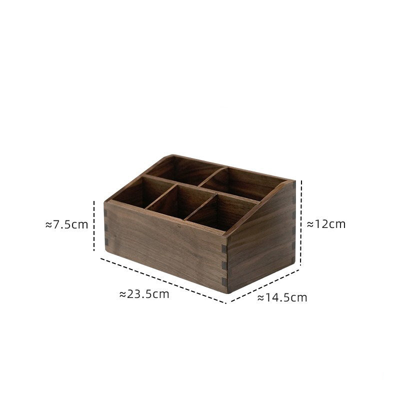 Solid Black Walnut Wood Multi‑Compartment Makeup Organizer Box, Desktop Vanity Holder for Makeup Brushes, Cosmetics, Office Stationery