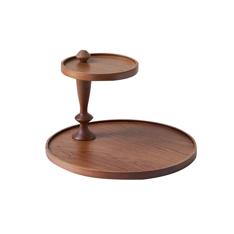 Solid Cherry Wood 2‑Tier Round Organizer Tray, Wooden Storage Holder for Perfume Bottles, Cosmetics, Jewelry Trinkets, for Dresser, Bathroom Counter, Bedroom Tabletop Decor