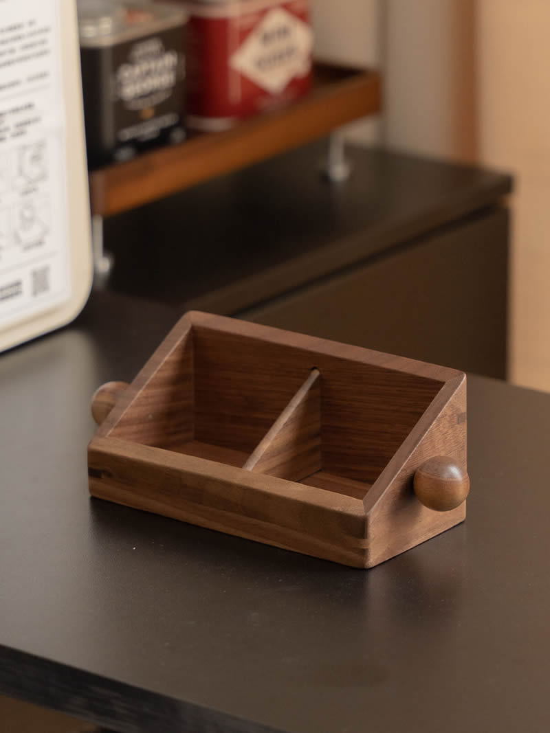 Solid Walnut Double Compartment Business Card Holder, Large Capacity Desktop Name Card Tray, Luxury Office Desk Card Organizer