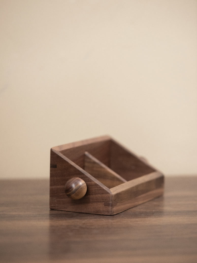 Solid Walnut Double Compartment Business Card Holder, Large Capacity Desktop Name Card Tray, Luxury Office Desk Card Organizer