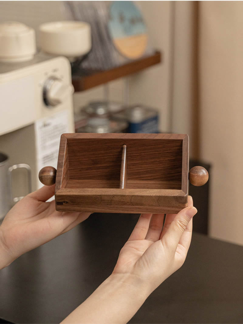Solid Walnut Double Compartment Business Card Holder, Large Capacity Desktop Name Card Tray, Luxury Office Desk Card Organizer