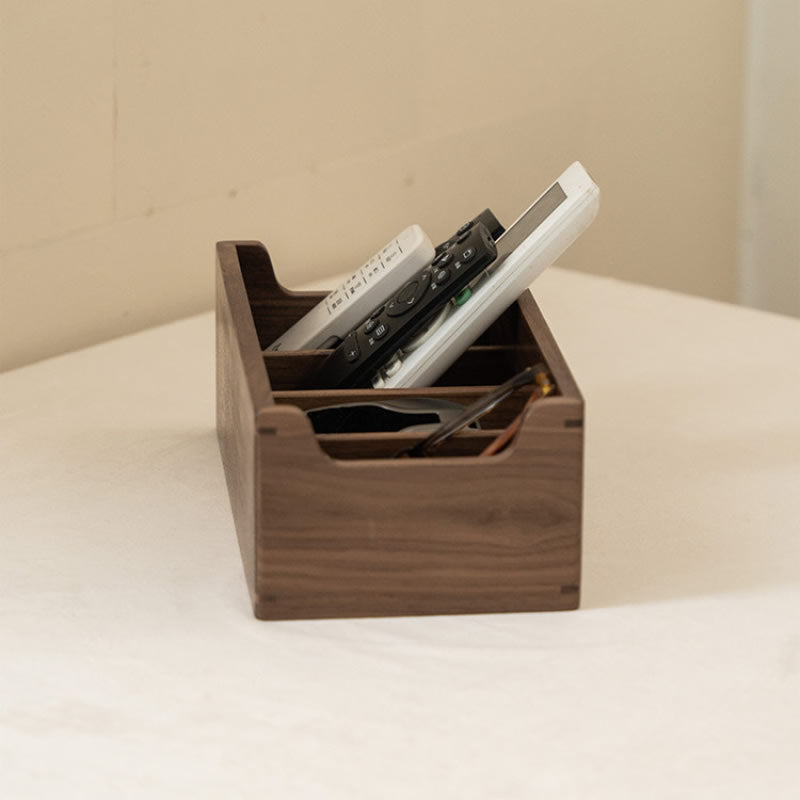 Solid Walnut Wood Remote Control Holder, Desktop Storage Caddy , Wooden Organizer Box for TV Remotes, Eyeglasses, Keys, Small Sundries