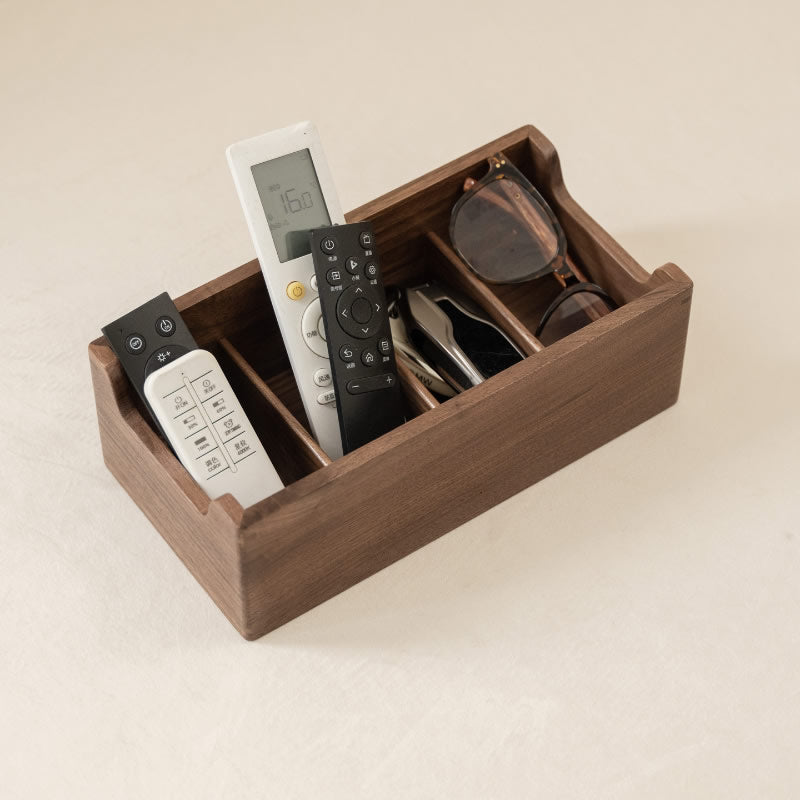 Solid Walnut Wood Remote Control Holder, Desktop Storage Caddy , Wooden Organizer Box for TV Remotes, Eyeglasses, Keys, Small Sundries