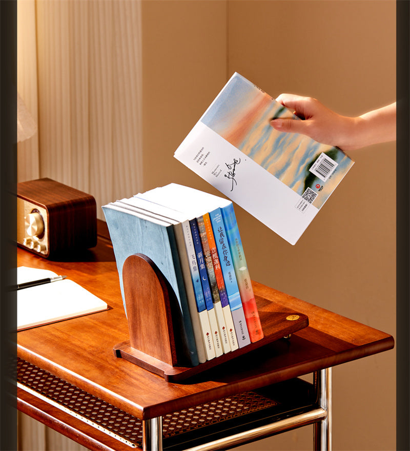 Solid Wood Cloud-Inlay Bookend, Elegant Cultural Style Desktop Book Organizer