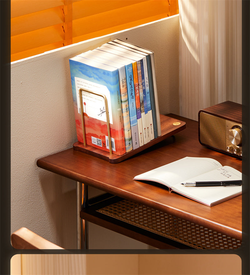 Solid Wood Cloud-Inlay Bookend, Elegant Cultural Style Desktop Book Organizer