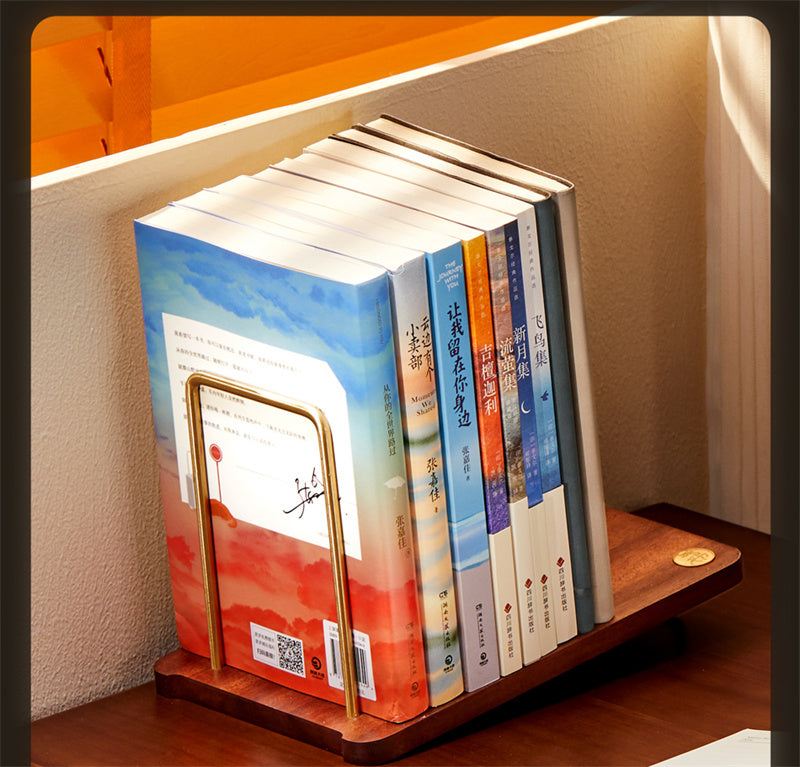 Solid Wood Cloud-Inlay Bookend, Elegant Cultural Style Desktop Book Organizer