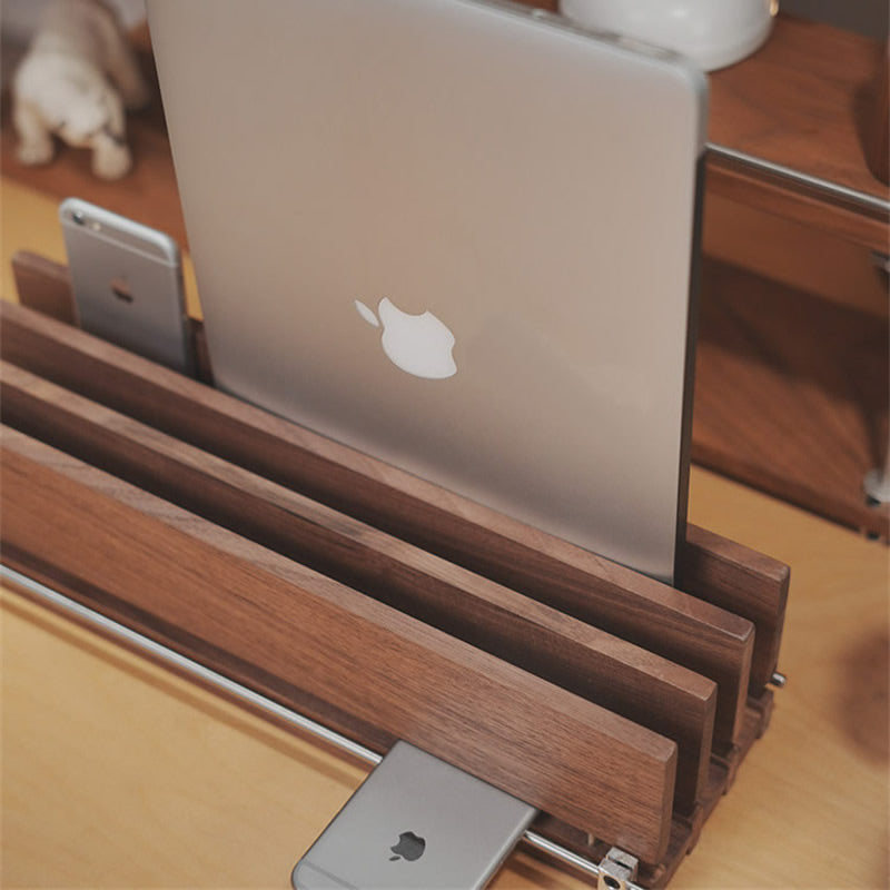 Solid Wood Desk File Organizer, Multi-Slot Laptop Tablet Book Stand , Desktop Storage Sorter for Notebook E-Reader Magazines Phones