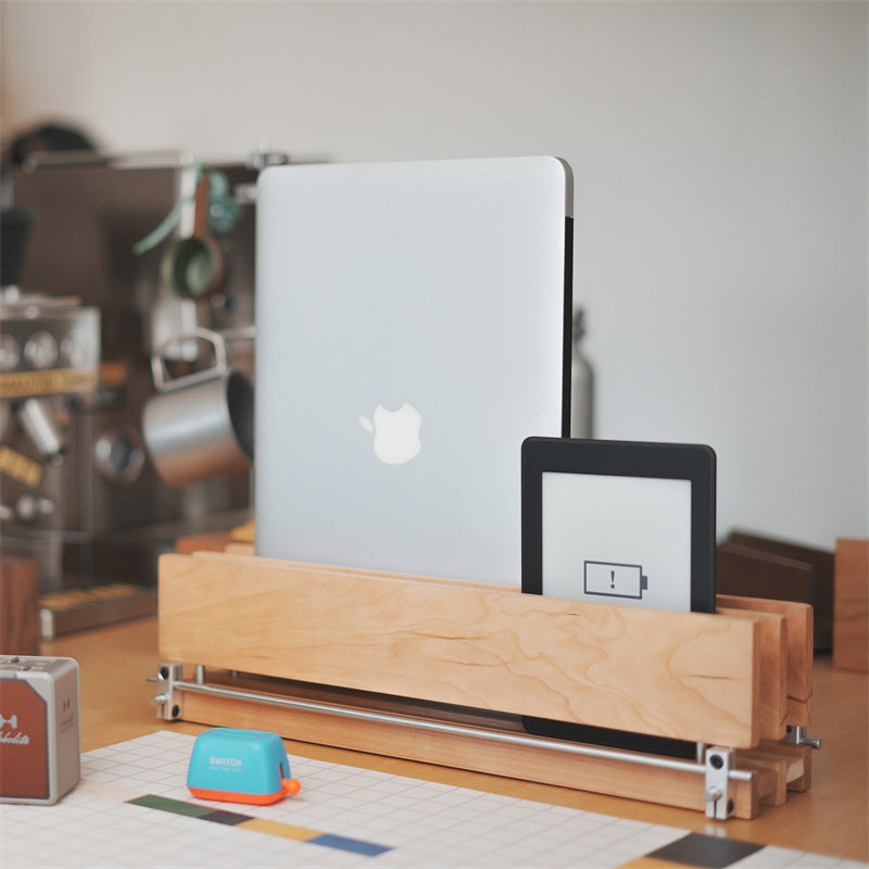Solid Wood Desk File Organizer, Multi-Slot Laptop Tablet Book Stand , Desktop Storage Sorter for Notebook E-Reader Magazines Phones