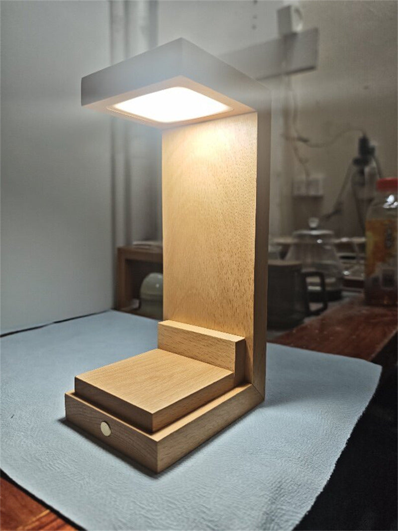 Solid Wood LED Display Lamp,Wooden Desk Light with Showcase Platform, Dimmable Warm Light for Collectibles, Figurines & Home Office Decor