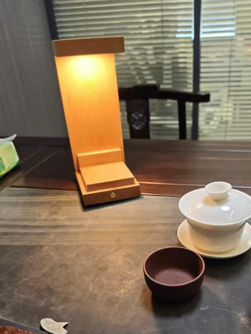 Solid Wood LED Display Lamp,Wooden Desk Light with Showcase Platform, Dimmable Warm Light for Collectibles, Figurines & Home Office Decor