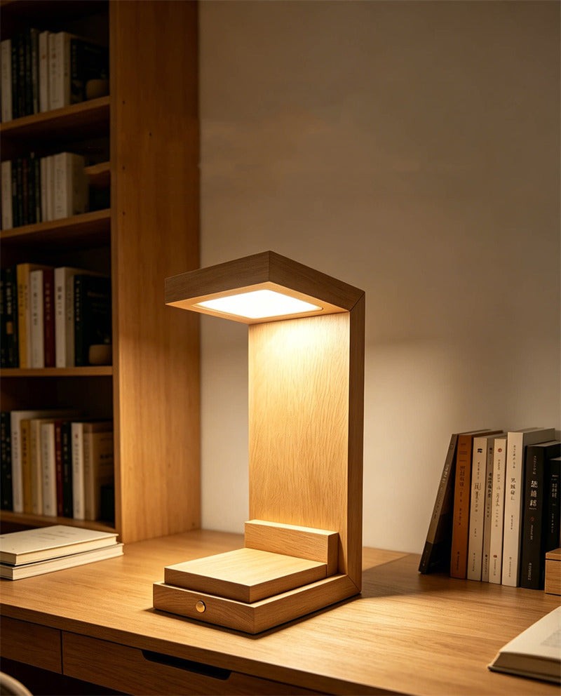 Solid Wood LED Display Lamp,Wooden Desk Light with Showcase Platform, Dimmable Warm Light for Collectibles, Figurines & Home Office Decor