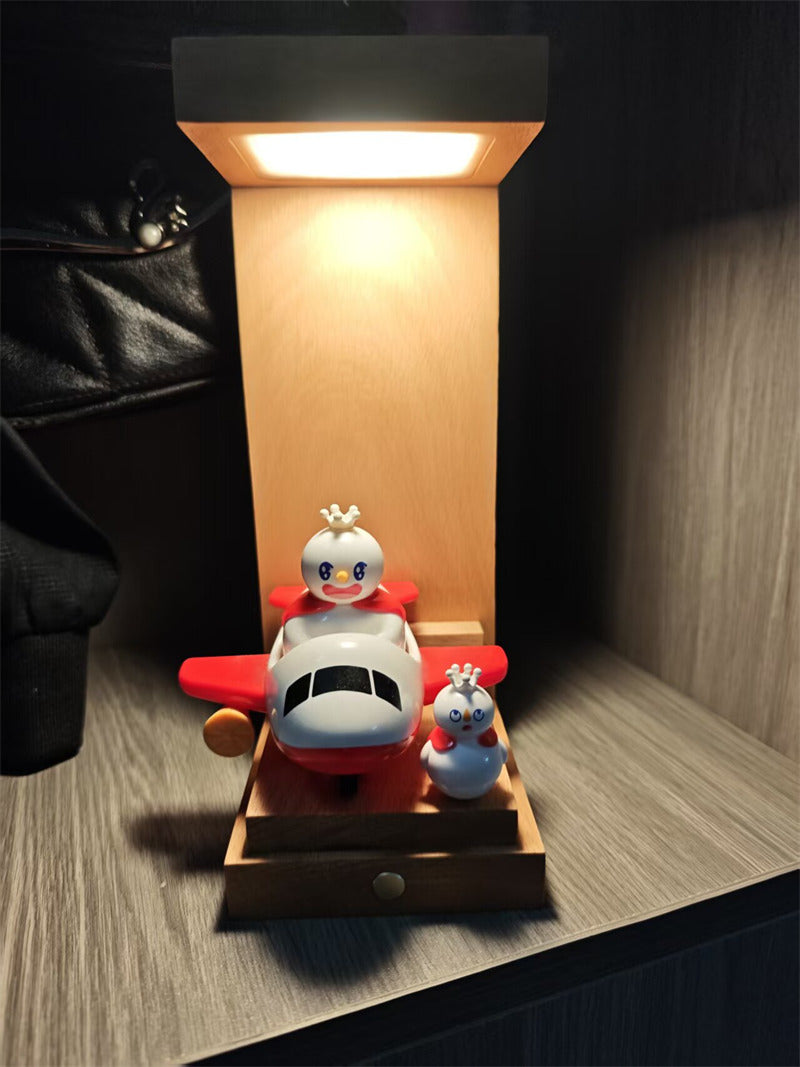 Solid Wood LED Display Lamp,Wooden Desk Light with Showcase Platform, Dimmable Warm Light for Collectibles, Figurines & Home Office Decor