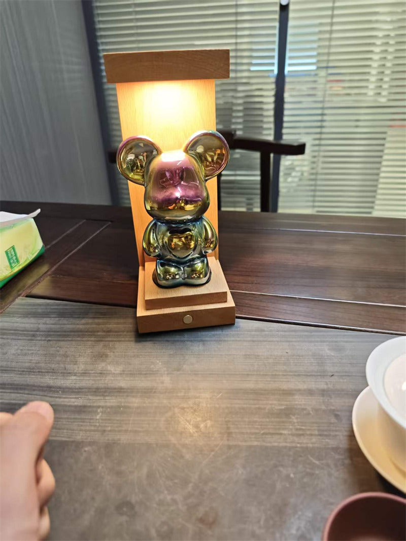 Solid Wood LED Display Lamp,Wooden Desk Light with Showcase Platform, Dimmable Warm Light for Collectibles, Figurines & Home Office Decor