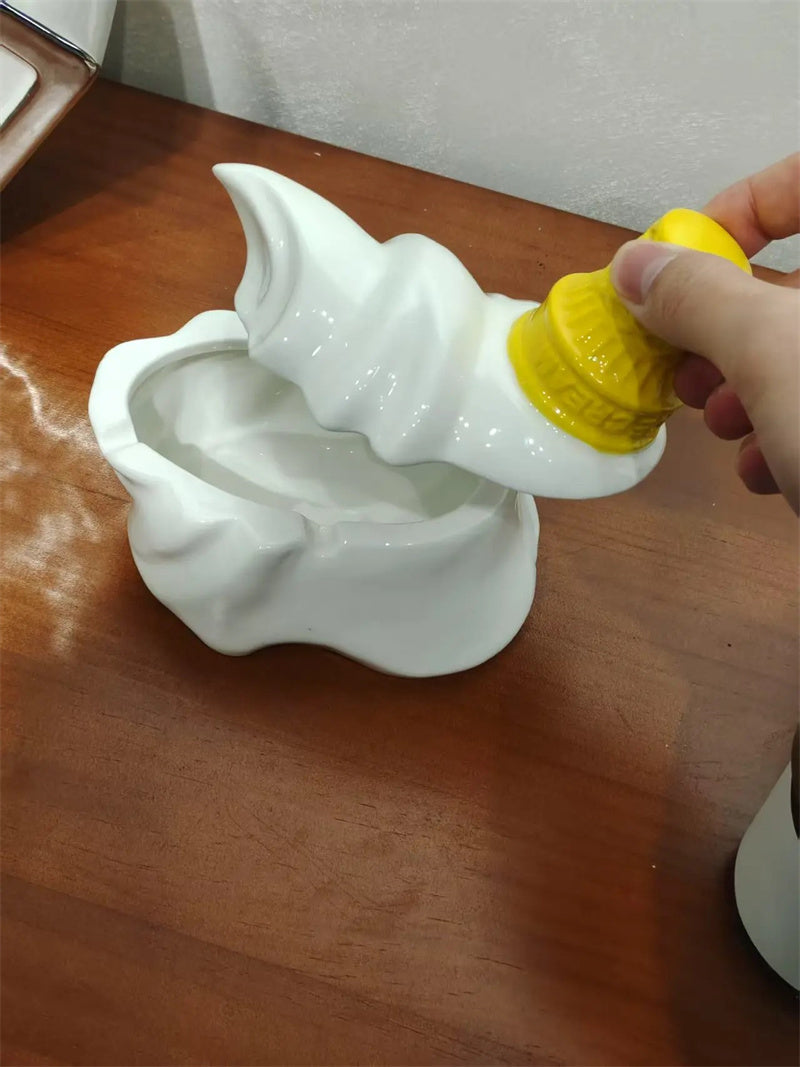 Spilled White Ice Cream Ashtray - Fun Home or Office Decor