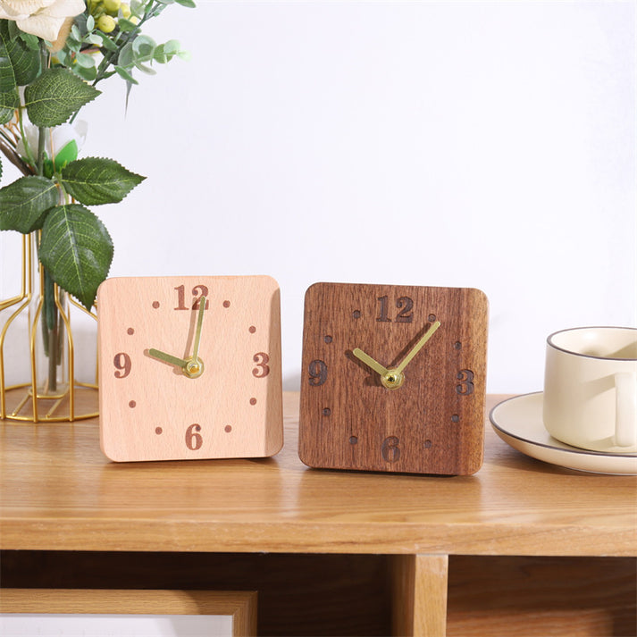 Square Wooden Small Desk Clock With Large Numbers - Office Desktop Dec ...