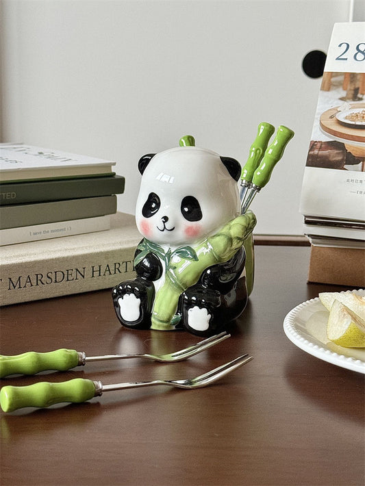 Stainless Steel Fruit Forks with Ceramic Panda Holder