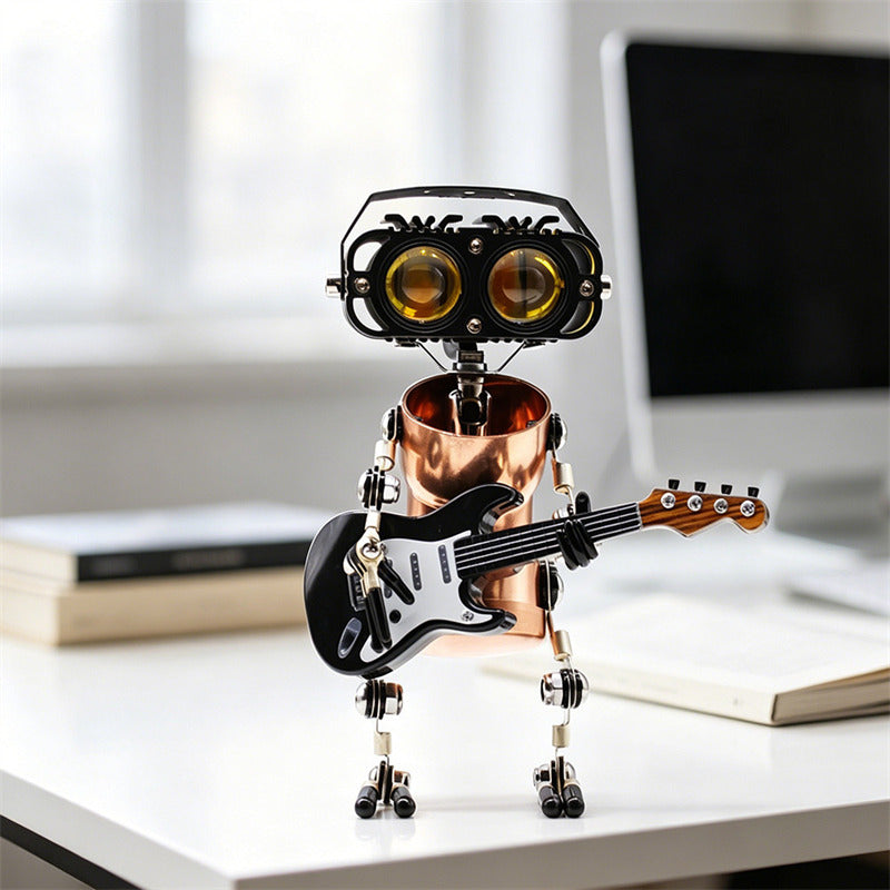 Steampunk Metal Robot Desk Lamp, Articulated Industrial Robot Figurine with LED Eyes, Vintage Mechanical Table Decor