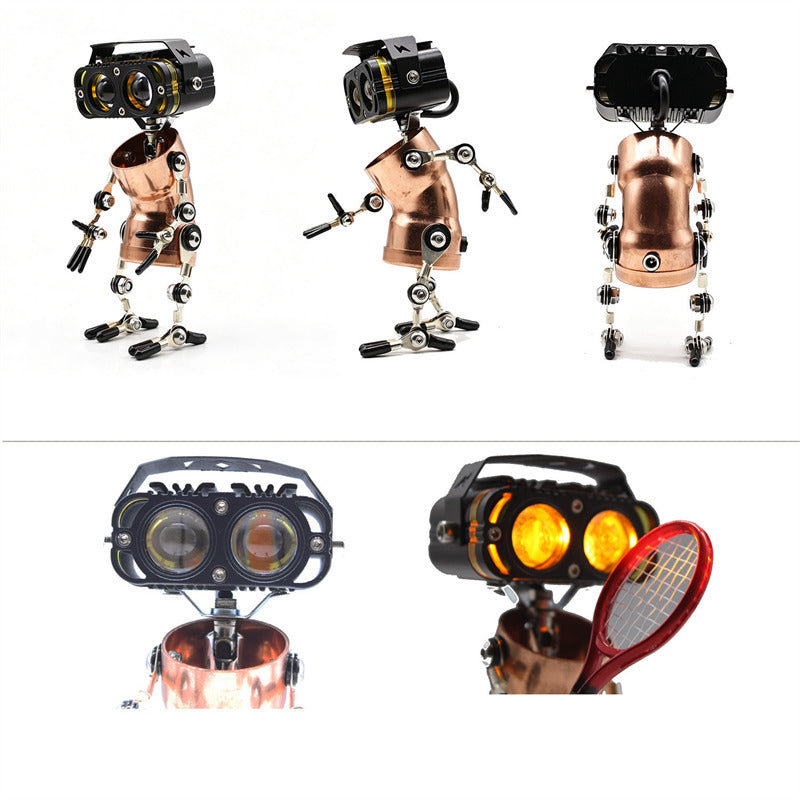 Steampunk Metal Robot Desk Lamp, Articulated Industrial Robot Figurine with LED Eyes, Vintage Mechanical Table Decor