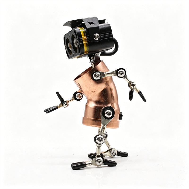 Steampunk Metal Robot Desk Lamp, Articulated Industrial Robot Figurine with LED Eyes, Vintage Mechanical Table Decor