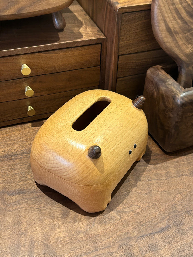 Strange Big-horned Beast Wooden Tissue Box, Home Office Art Alternative Decor