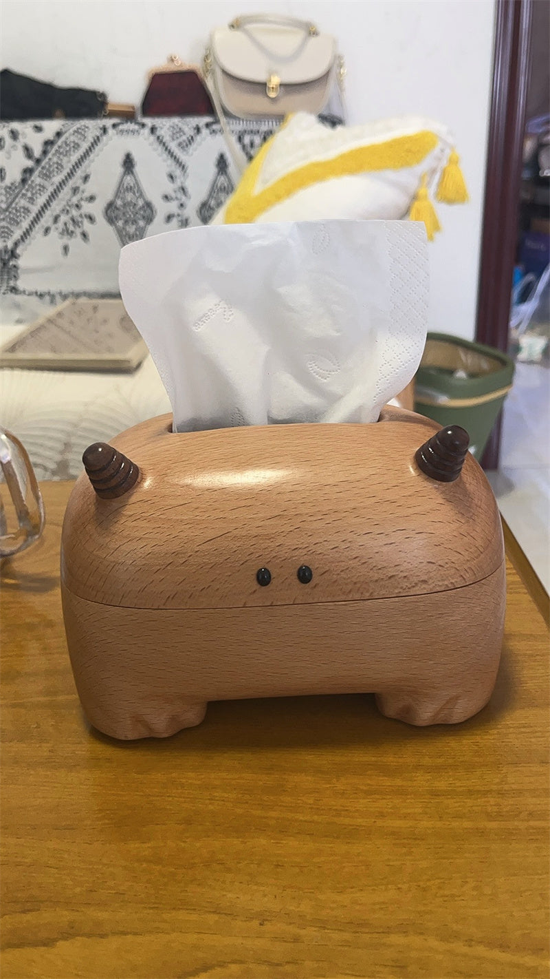 Strange Big-horned Beast Wooden Tissue Box, Home Office Art Alternative Decor