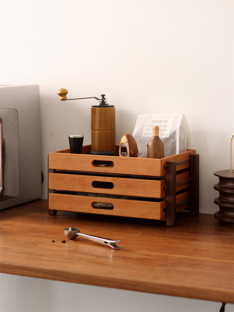 Three-Layer Wood Desktop Drawer Organizer - Multifunctional Storage Cabinet for Office & Home