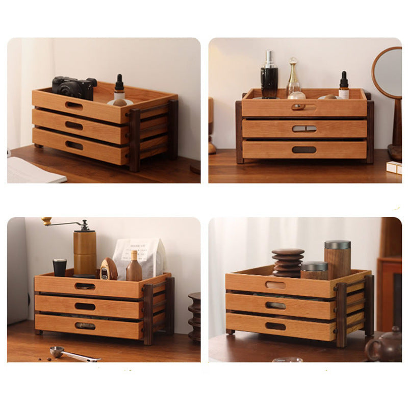 Three-Layer Wood Desktop Drawer Organizer - Multifunctional Storage Cabinet for Office & Home