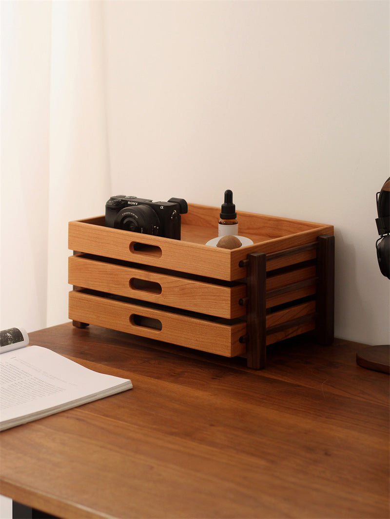 Three-Layer Wood Desktop Drawer Organizer - Multifunctional Storage Cabinet for Office & Home